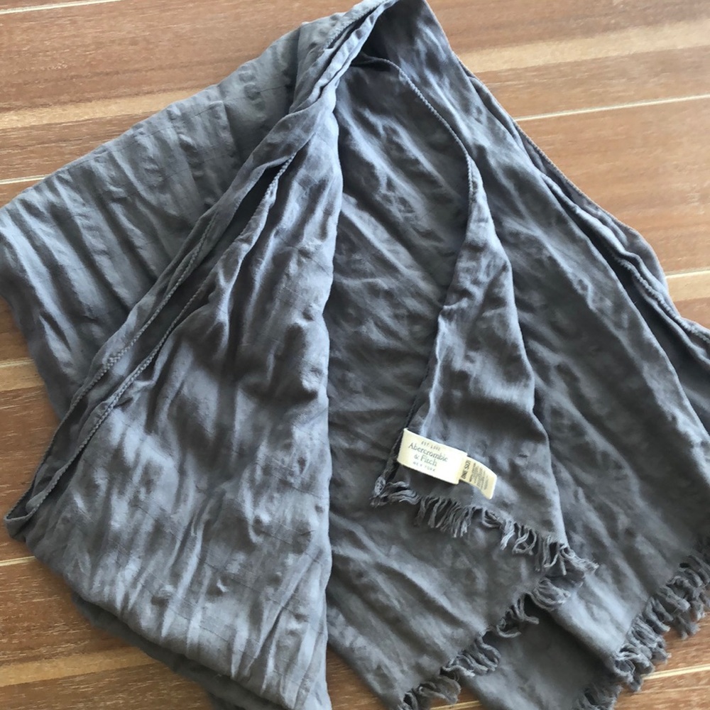 Gray Abercrombie & Fitch Blanket Scarf with Fringe